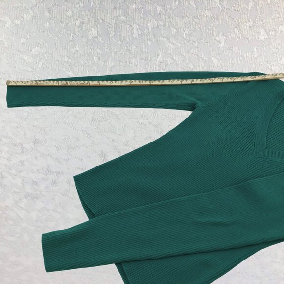 MODA International 100% Cotton Teal V-Neck Long Sleeve Ribbed Sweater Size M - Picture 9 of 10